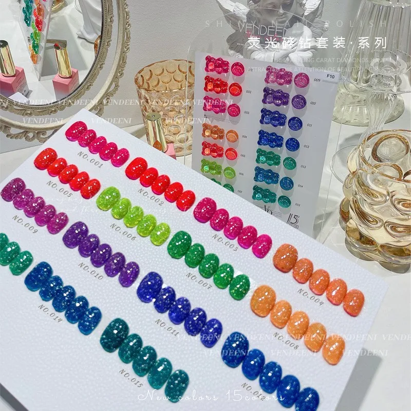 벤디니 글리터 반사 디스코 젤 네일 폴리쉬 네일 아트 살롱용 TPO HEMA 프리 15색 반짝이는 반사 디스코 젤 네일 폴리쉬