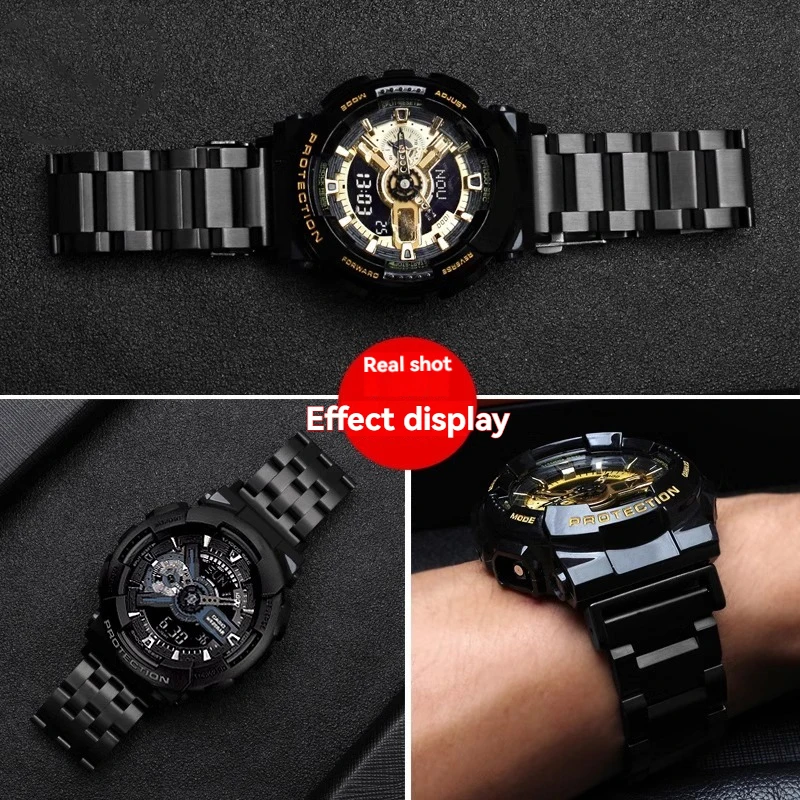 

Stainless Steel Watchband for Casio GA-110GB GA-100/120 GA-700 wristband Black Warrior Modification Stainless Steel Watch Strap