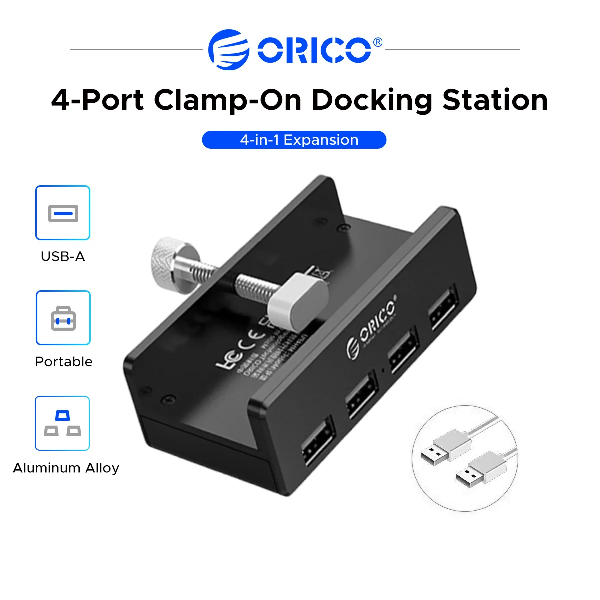 ORICO USB Hub 4 Ports USB 3.0 Powered Docking Station Clamp Desk Mount Aluminum Alloy with Power Supply for Laptop PC