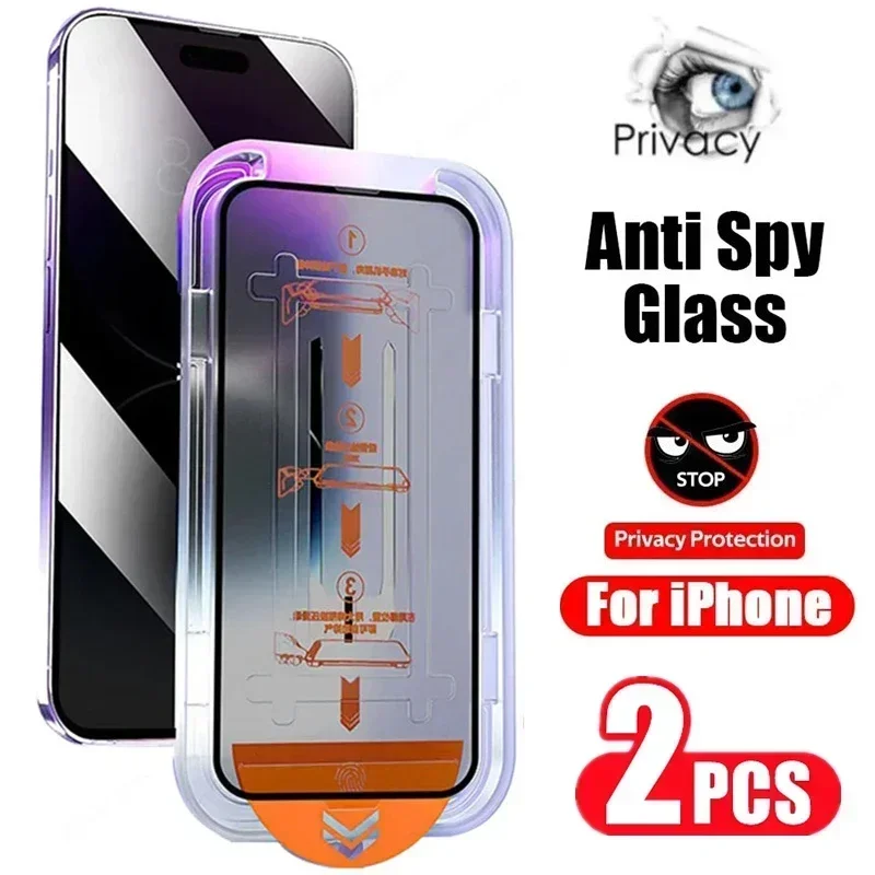 

2PCS One-click Dust Free Installation Privacy Screen Protector for IPhone 14 13 12 11 15 Pro Max Mini X XR XS MAX Anti Spy Glass