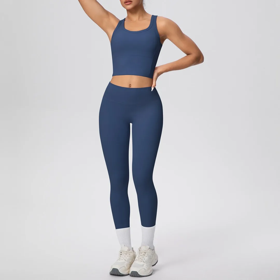 

Узкий комплект для йоги с высокой талией и подтяжкой бедер, быстросохнущий противоударный спортивный жилет с открытой спиной, комплект брюк, спортивный костюм для отдыха на открытом воздухе, бега, фитнеса