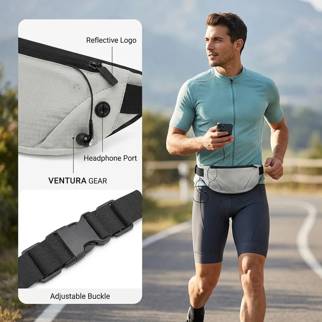 Adjustable Running Fanny Pack Waterproof Nylon Waist Bag Slim Fit Zippered Phone Pouch Key Storage Belt Running Pack