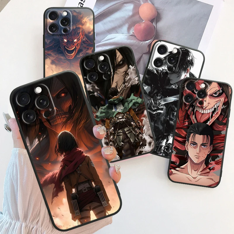 Anime Attacks On T-Titan For Apple iPhone 16 15 14 13 12 11 XS XR X Pro Max Plus Mini Black Soft Phone Case