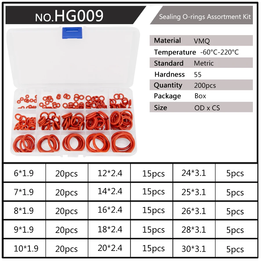 150-200-225 sztuk PCP Paintball VMQ uszczelniające silikonowe o-ringi OD 6mm-30mm CS 1.5mm 1.9mm 2.4mm 3.1mm czerwona uszczelka zamienniki