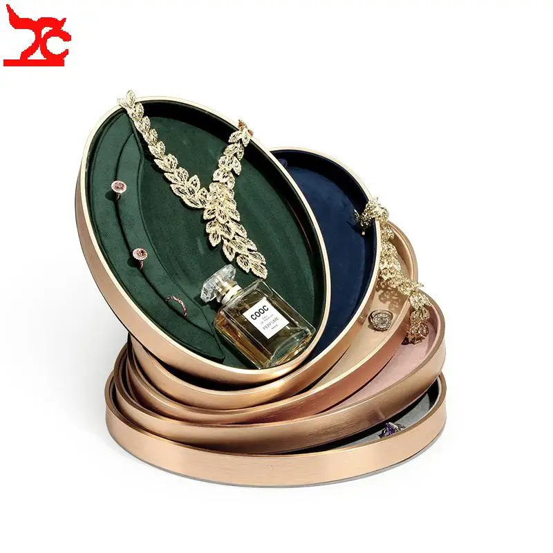 Oval Metal Frame Jewelry Tray Fabric Inside Earring Ring Bracelet Organizer Holder Large-Capacity Jewelry Storage Tray 30*20cm
