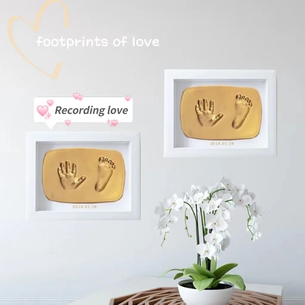 Baby Footprints Handprint Ink Pads with Frame 2022 Safe Non-toxic Inkpad Kit Baby Shower Memory Set Newborn Imprint Inkpad Gift