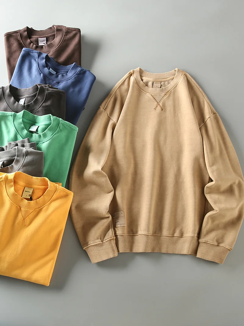 

Ретро-свитшот из чистого хлопка с круглым вырезом, повседневный, универсальный, мужской, весна-осень, новый, в американском стиле, цветной