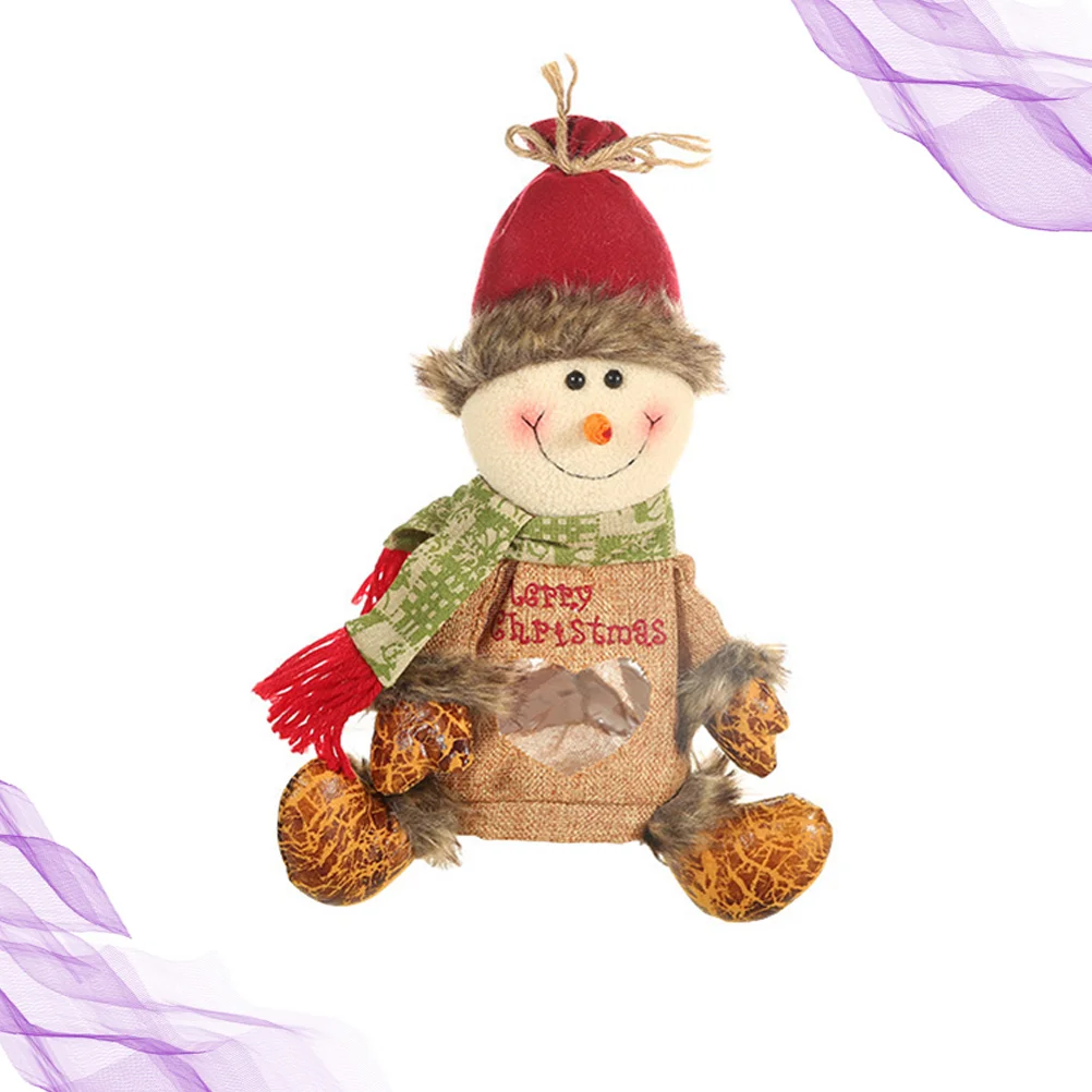 Christmas Pouch Linen Snowman Shape Pocket Candy Bag Transparent Heart Window Gift Bag Party Favor christmas gift bags