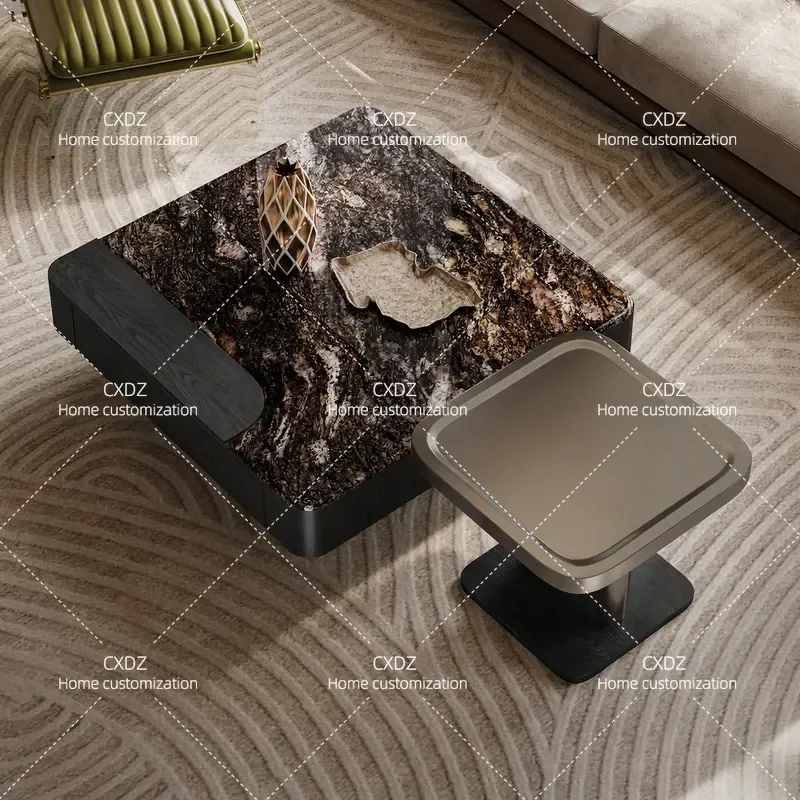 Platinum Diamond Microcrystalline Stone Coffee Table Square Marble Design for Living Room Home Small Apartment Light Luxury