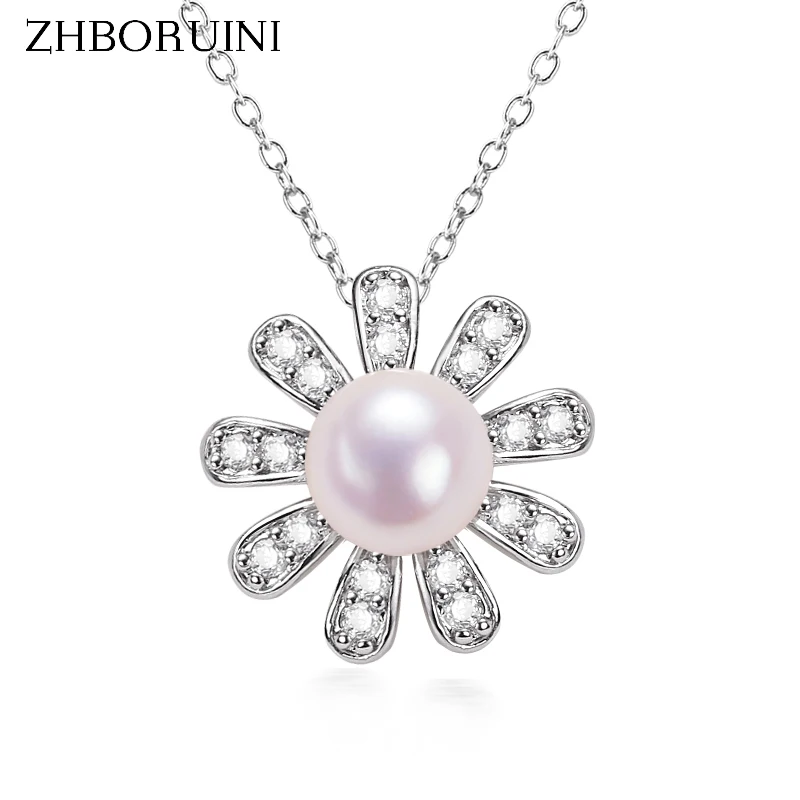 

ZHBORUIN Daisy Pearl Pendant 925 Silver And 18K Gold Plating Jewelry 100% Real Natural Pearl Necklace Necklaces For Women 2022