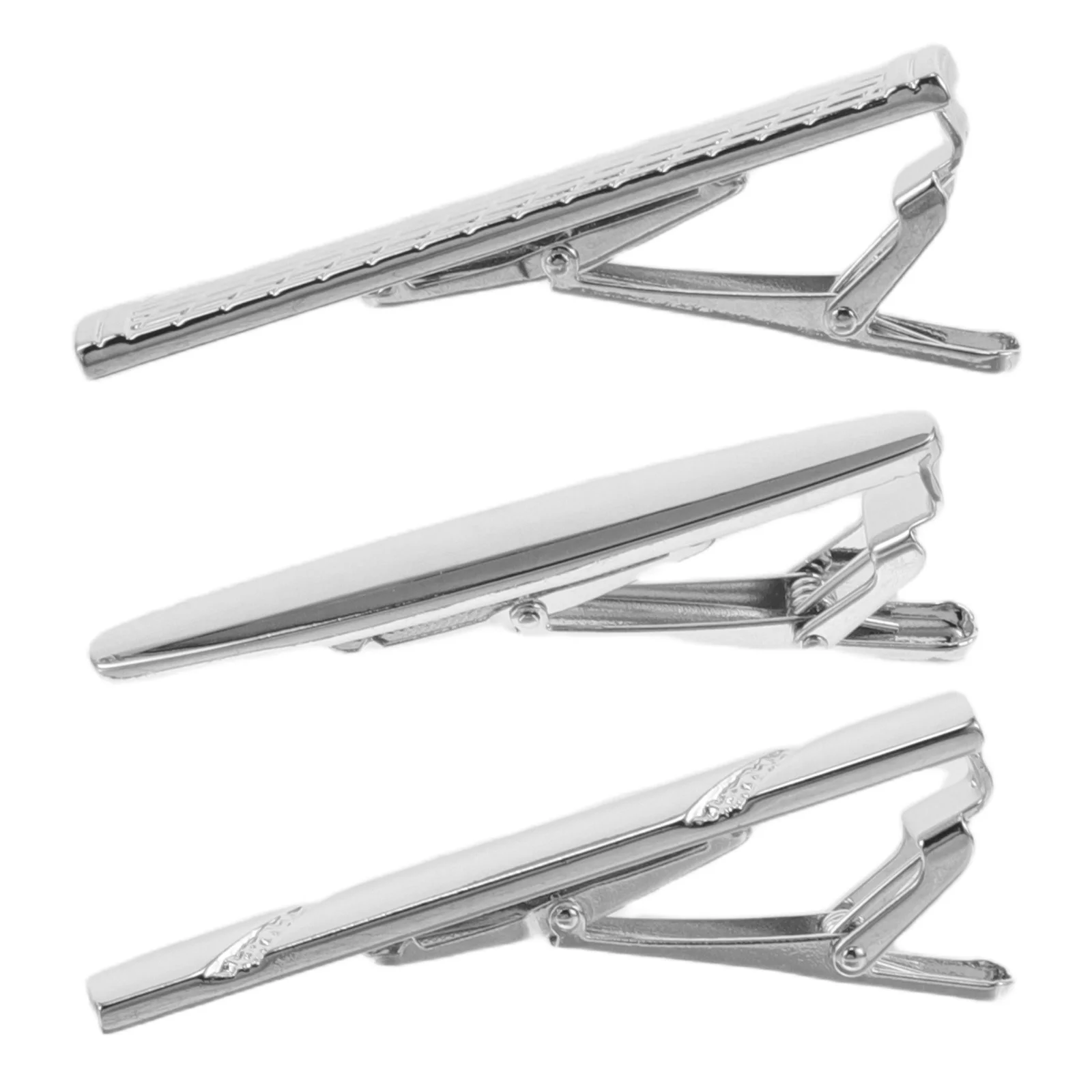 

3Pcs Polished Silver Tie Bars for Men Carved Glossy Clasp Floral Engraved Elegant Necktie Pin Business Party Wedding Favor