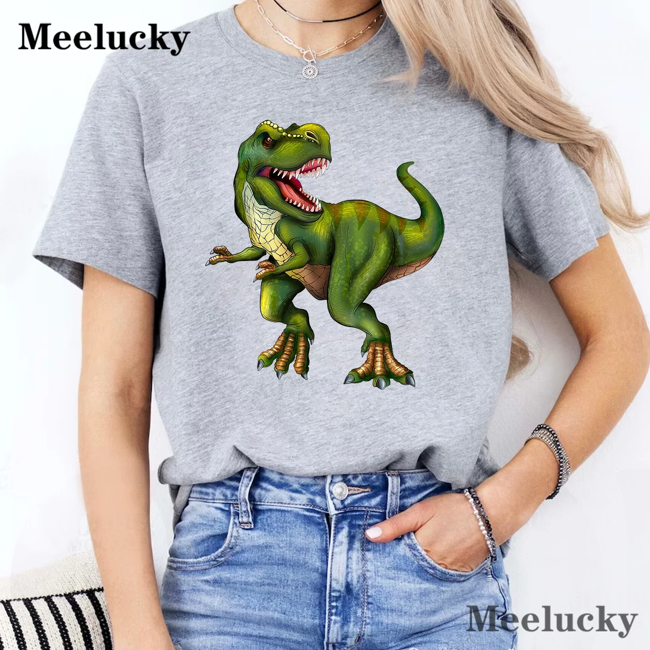 Roaring Dinosaurs Roar Print Female Pure cotton T Shirts Dinosaur Cartoon T-shirt Fashion Tshirt Women Casual Harajuku Short Sle