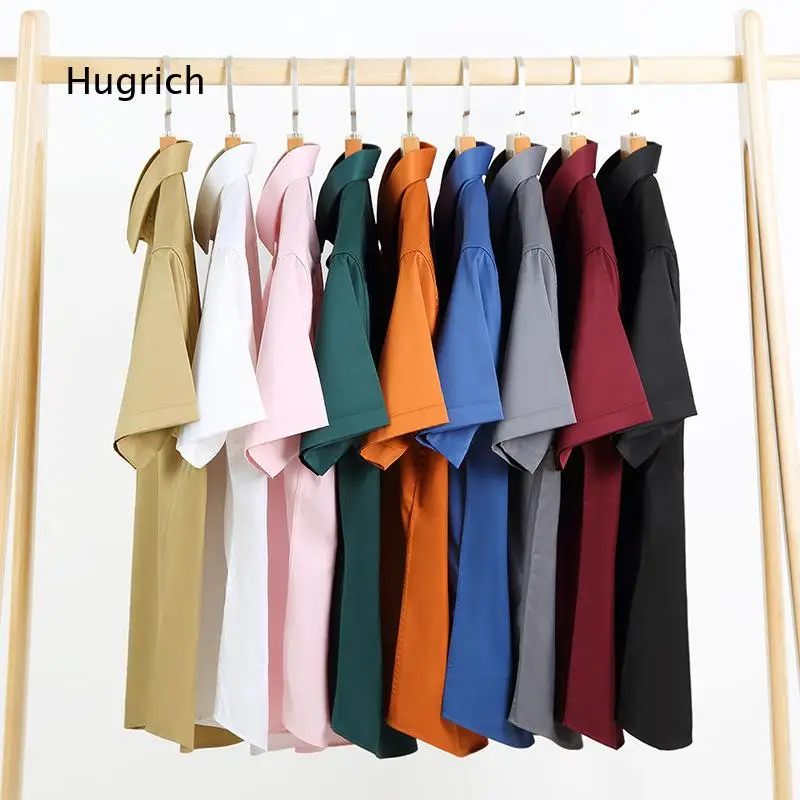 Men Short Sleeve Solid Color Wrinkle Resistant Non Iron Slim Fit Shirt Breathable Comfort Top For Spring Summer Daily Office Ca