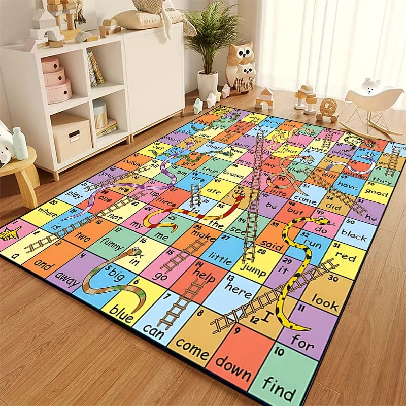 Cartoon Snake and Ladder Board Game Pattern Living Room Bedroom Carpet Bedside Bathroom Floor Mat 15 Sizes Kid\'s Room Play Mats