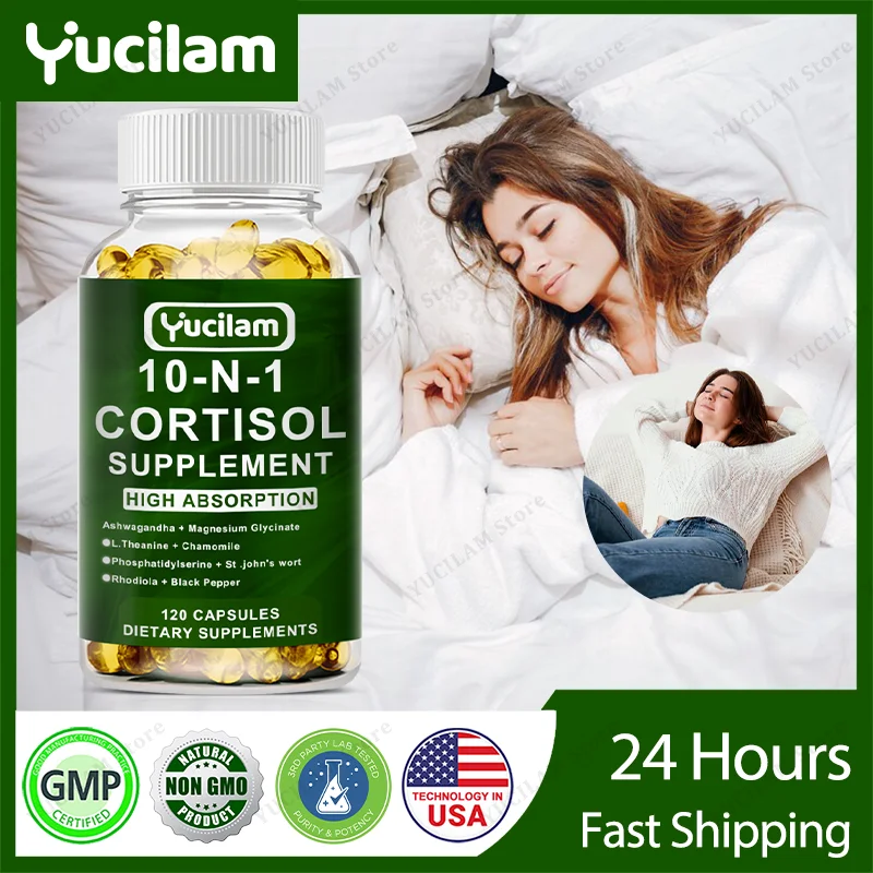 

YUCILAM Cortisol Health — снятие стресса, сбалансированное реагирование Cortisol, релаксация и глубокий сон — Ashwagandha, L-Theanine — без GMO