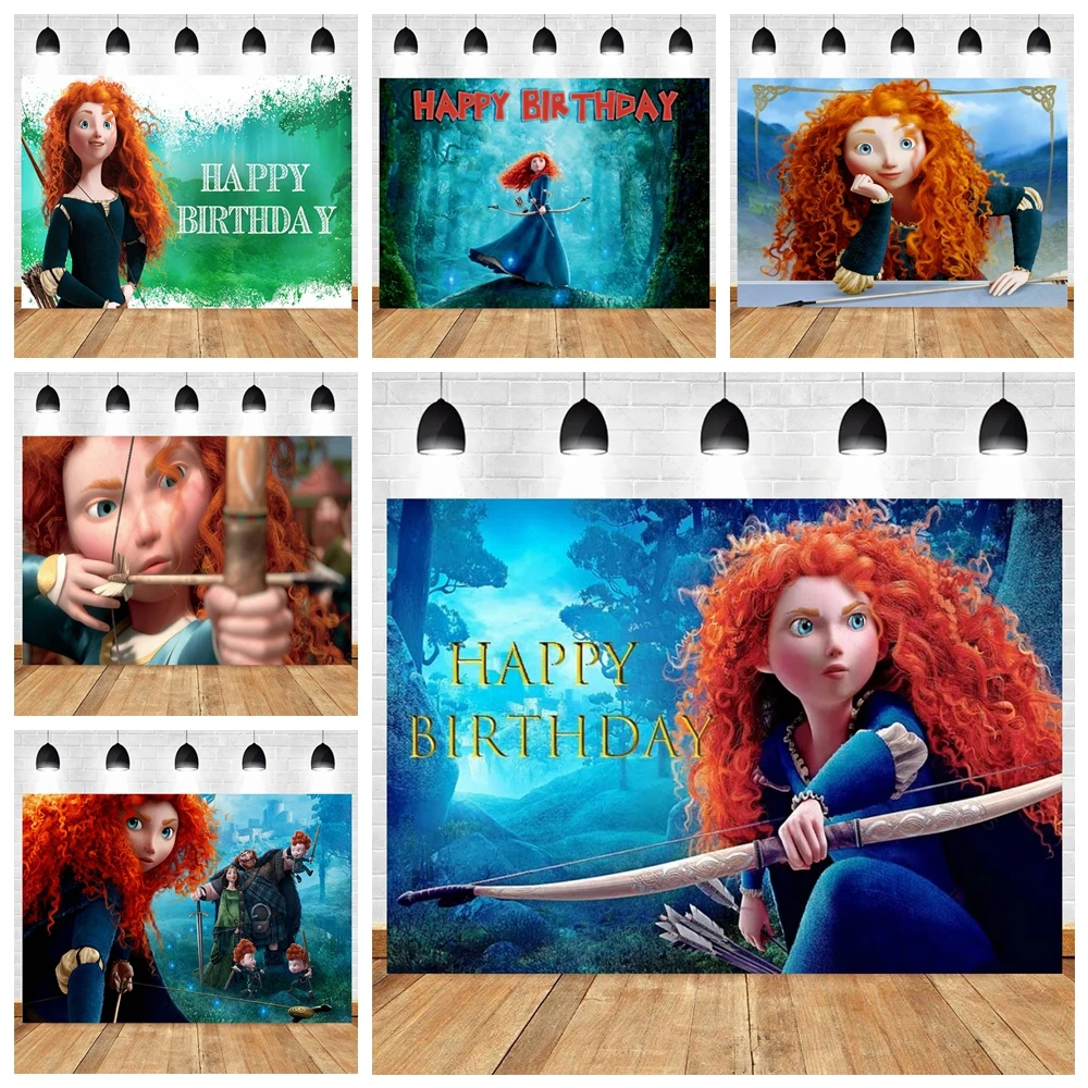 Merida Brave Princess Custom Boy Girl Birthday Party Decoration Background Photography Baby Shower Cartoon Character Banner Prop