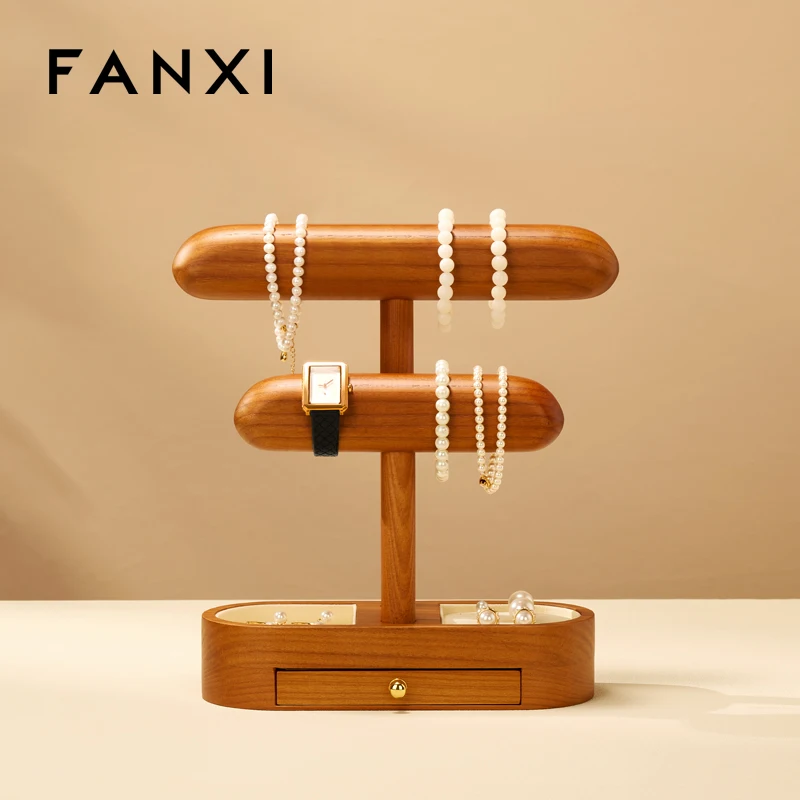 حامل مجوهرات من الخشب الصلب، حامل عرض للساعة، حامل حلقي، سوار، خرز، رف تخزين المجوهرات #3
