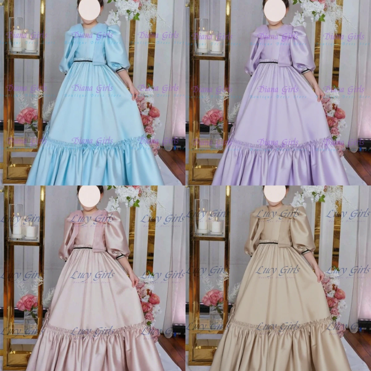 

Quality Baptism Communion Gown A Line Flower Girl Dress Satin Wedding Ball Dresses For Princess Birthday Party Evening Gowns