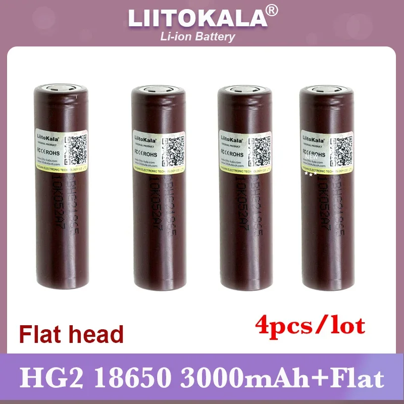 4pcs Hot Liitokala new HG2 18650 3000mAh battery 18650HG2 3.6V discharge 20A dedicated For hg2 batteries Flat head DIY Nickel