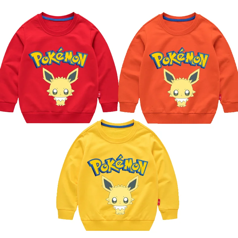 

Детская милая толстовка с популярным персонажем аниме Eevee Jolteon, с мультяшным рисунком, круглым вырезом, длинными рукавами, повседневная удобная куртка