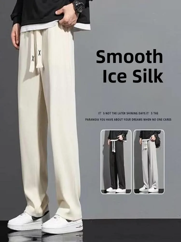 

Men's Summer Casual Pants Loose Breathable Ice Silk Long Trousers Spor Straight Leg Faionable Urban Sle mid Waist