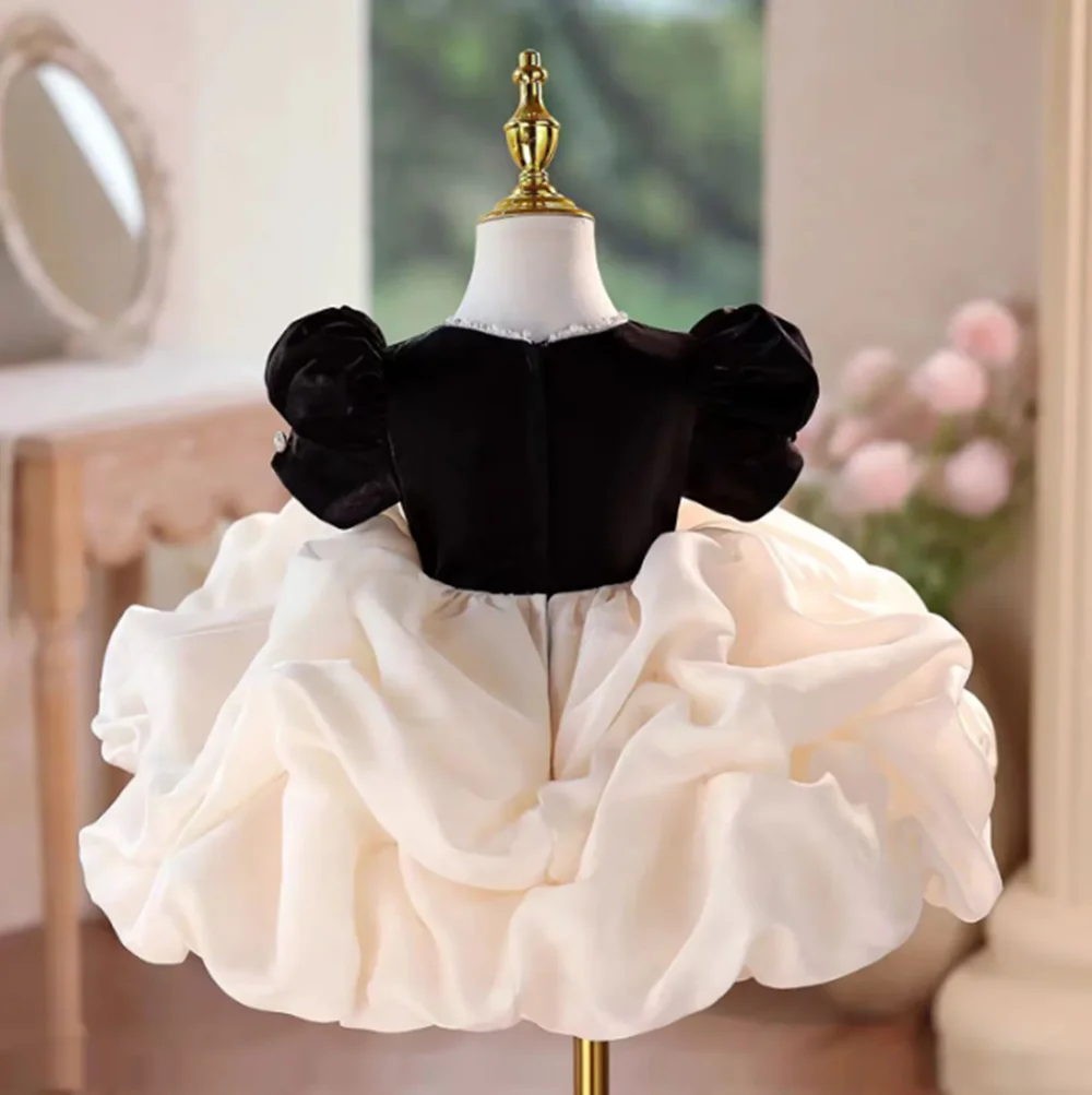 

Elegant White Flower Girl Dresses Knee Length with Hairband for Children Wedding Birthday Party Pageant Ball Gown