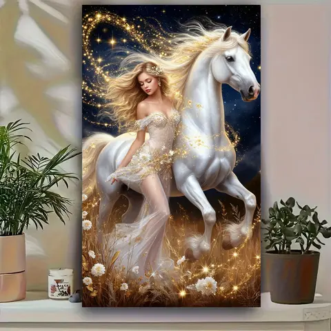 5D DIY Princess Woman Horse Diamond Art Painting For Living Decor,Full Square Round Diamond Embroidery Mosaic Cross Stitch Kits