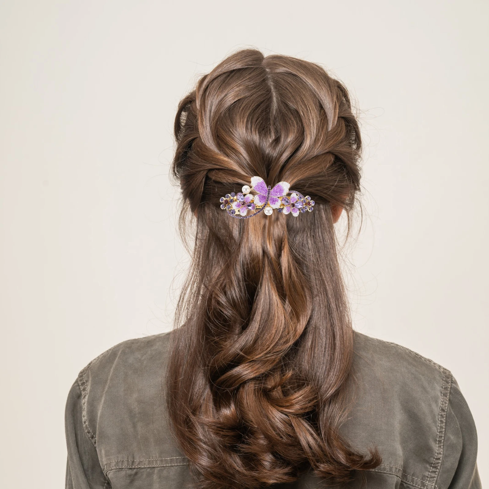 

Rhinestone Ponytail Hair Clip Elegant Rhinestones Vintage Clips for Women Barrettes Accessories Bridal Purple Cute Miss
