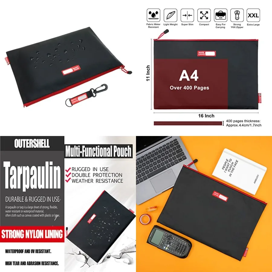 

Rough Enough Important Document Storage Plastic File Folder Organizer Bag with Zipper 16 x 11 Inches Black Tarpaulin Water Repe