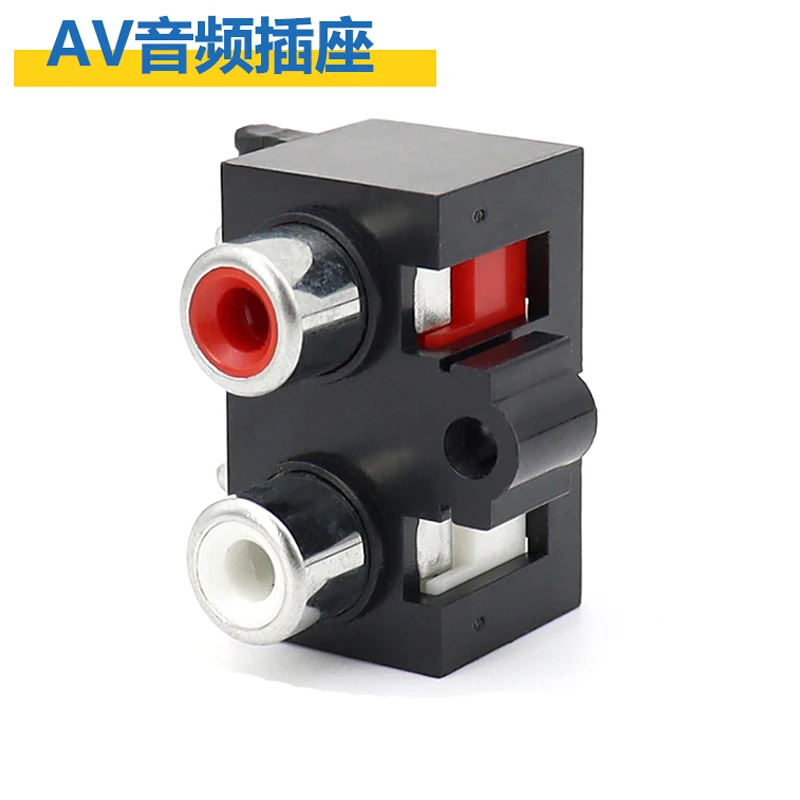 

100pcs AV socket with 2 holes and positioning, red and white AV socket,2 RCA lotus socket,dual channel audio and video socket