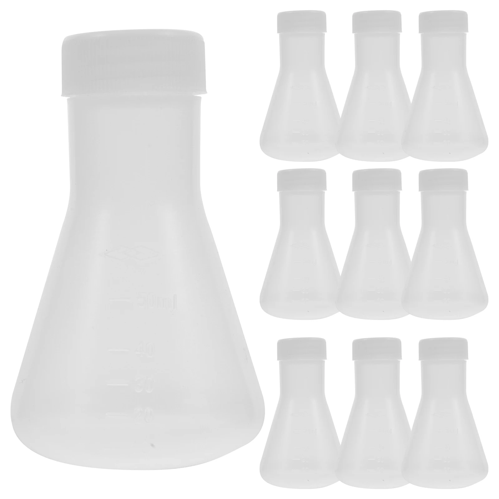 

10 Pcs Flask with Lid Clear Plastic Science Flasks Laboratory Chemistry Beakers and Bottle for Experiments Screw Cap
