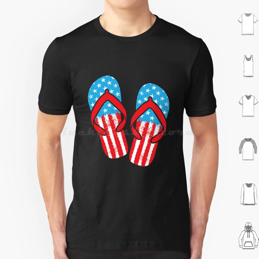 Patriotic American Flag Flip Flop Design T Shirt 6xl Cotton Cool Tee Flip Flop Flip Flops Summer 4th Of July Fourth Of July