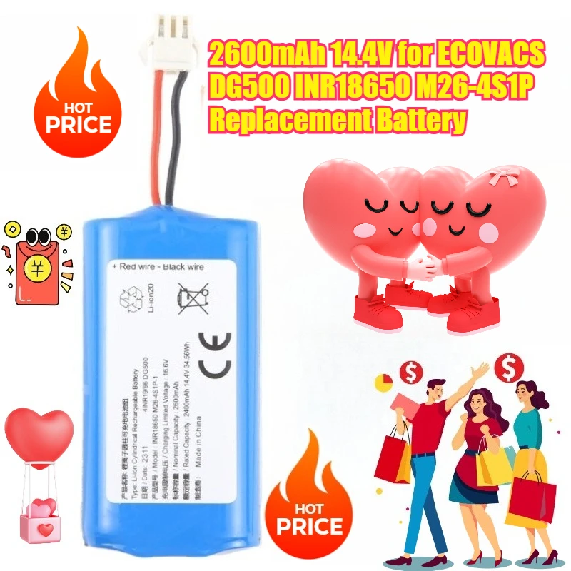 

2600mAh 14.4V for ECOVACS DG500 INR18650 M26-4S1P Replacement Battery