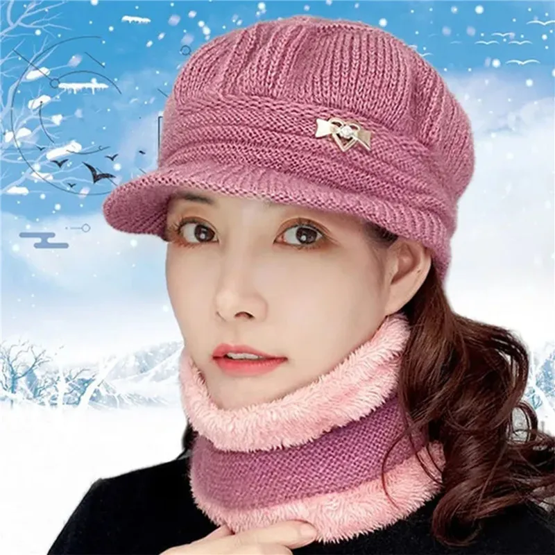 Cappello lavorato a maglia da donna inverno caldo confortevole morbido berretti di lana da donna accessori di abbigliamento pratico comodo Set di