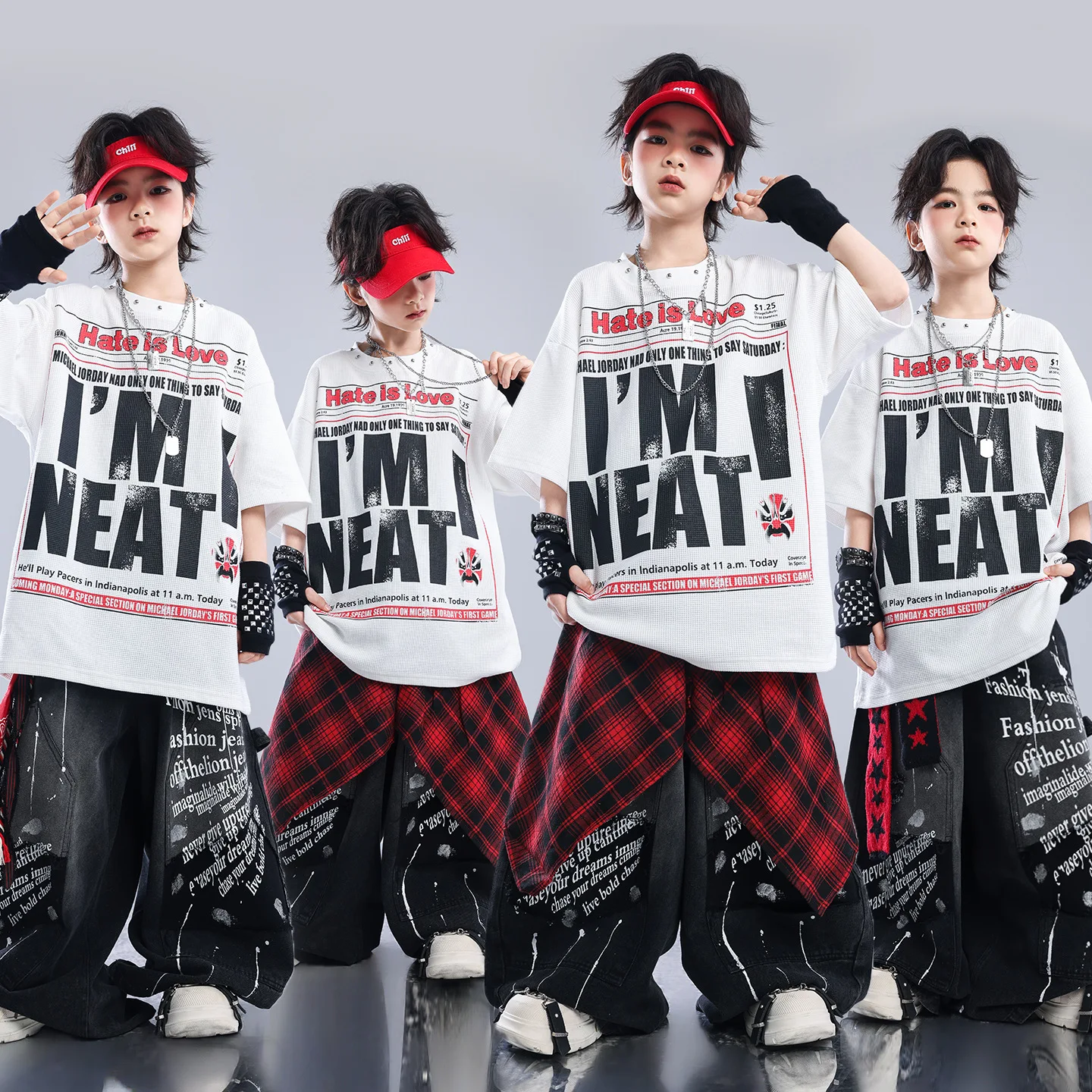 Kids Hip Hop Clothing Dance Wear Costumes White Letter Loose Tops Black Printed Trousers Set Boys Streetwear Performance Outfit