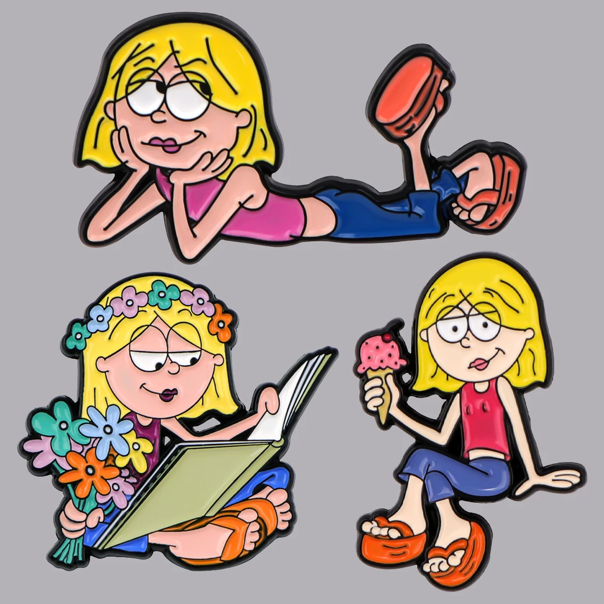 Kawaii Girl Enamel Pin Cute Cartoon Character Brooch Pines Lapel Pins Comedy TV Inspiration Badge Odzież Akcesoria Biżuteria