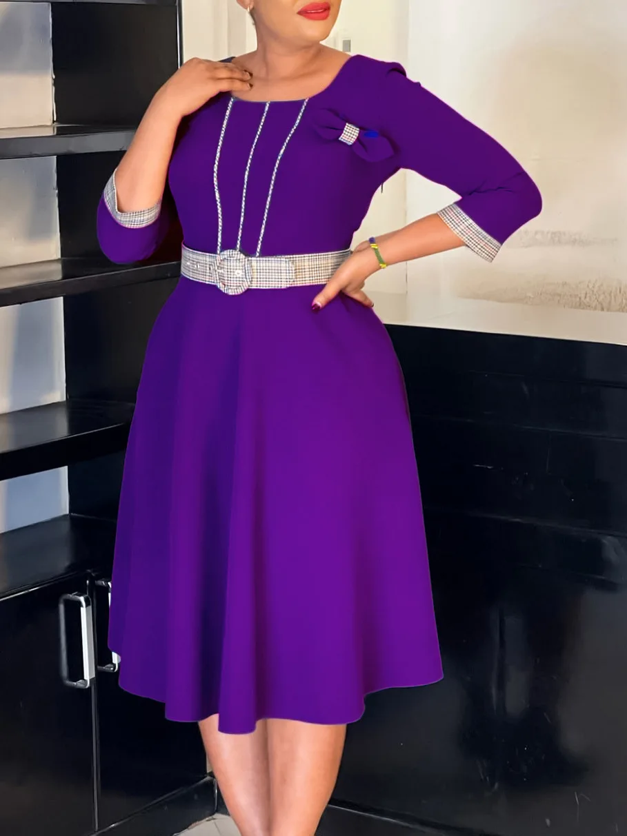 

A new 2025 women's fashion, elegant and stylish round-neck solid color trendy dress