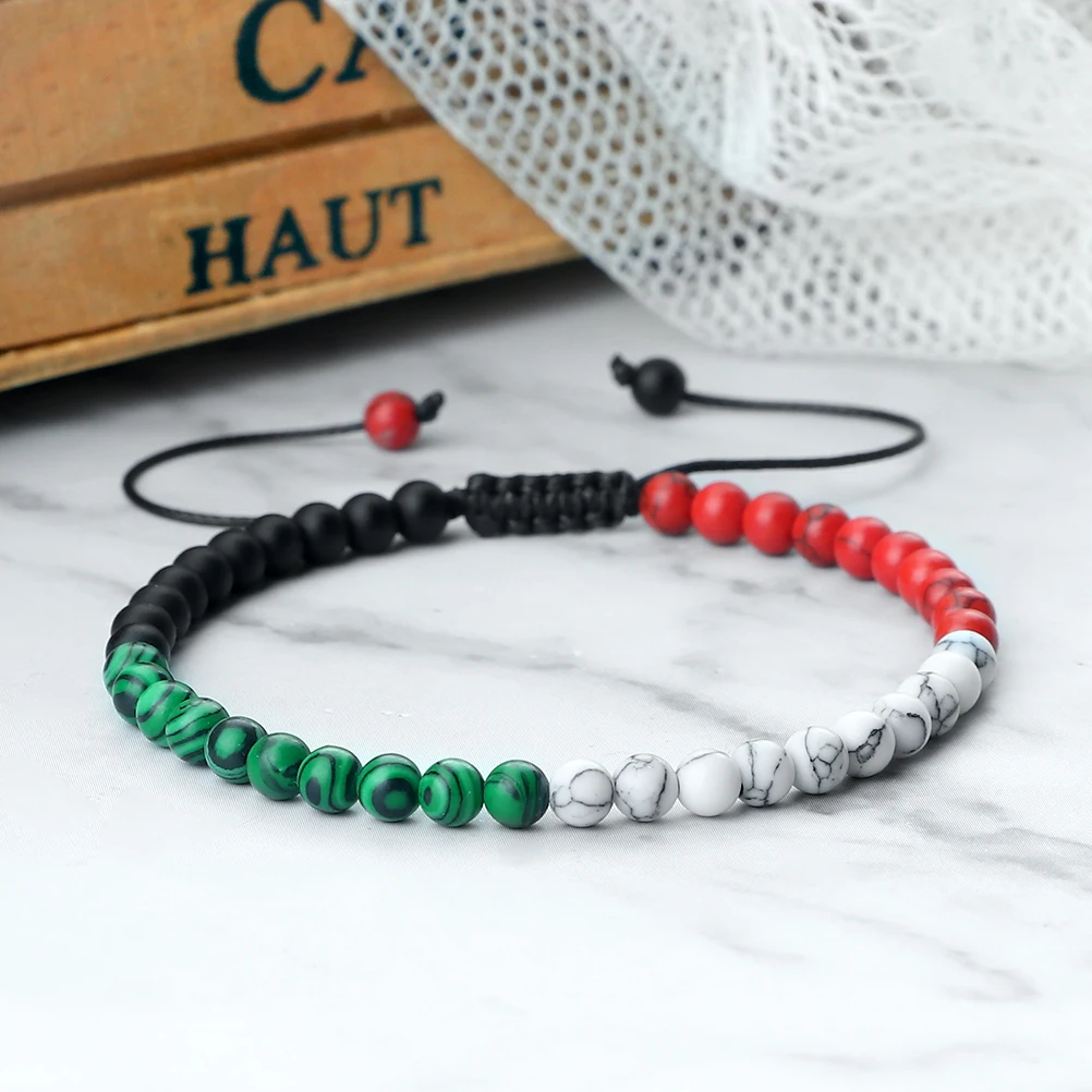 Trendy Palestine Flag Color Natural Stone Beads Bracelets for Women Men Adjustable Asian Countries Woven Bracelet Jewelry Friend