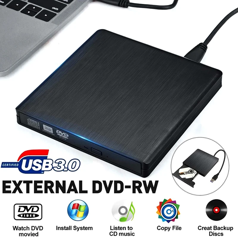 External CD DVD Drive, USB 2.0 Slim Protable External CD+/-RW Drive DVD-RW Burner Writer Player for Laptop Notebook PC Desktop