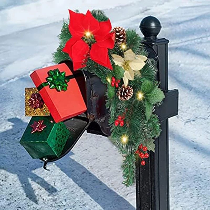 Christmas Mailbox Mailbox Christmas Outdoor Christmas Mailbox Decor With Lights Berry Red Flowers Clusters Pine Cones