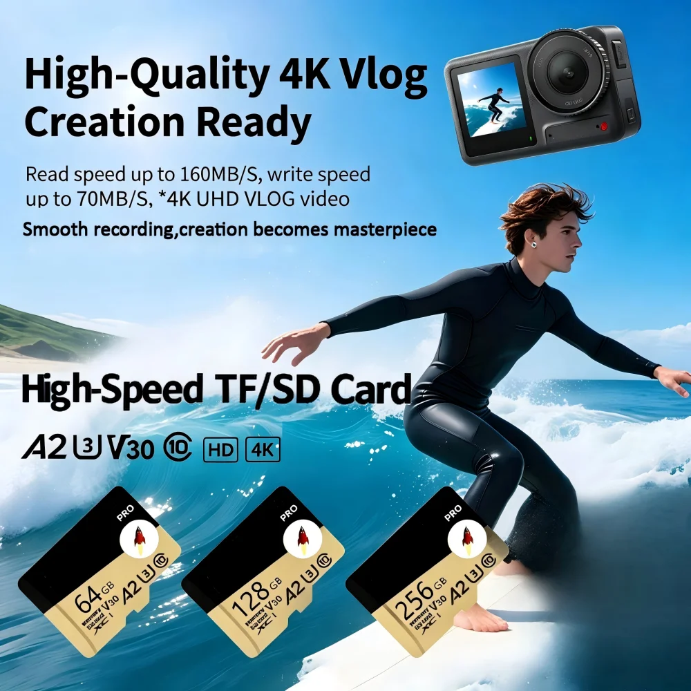 High Speed SD card for 4K Action Camera /Drones,zero shooting lag,stable long-time recording,super faster TF card