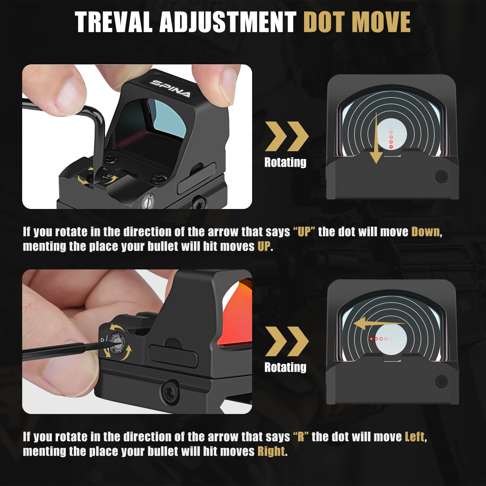 SPINA OPTICS-HD Red Dot Sight Scope, Tiro Rápido, Riflescope, 3 MOA, 12ga,. 223, AR15, 5,56, 7,62x39, 308win