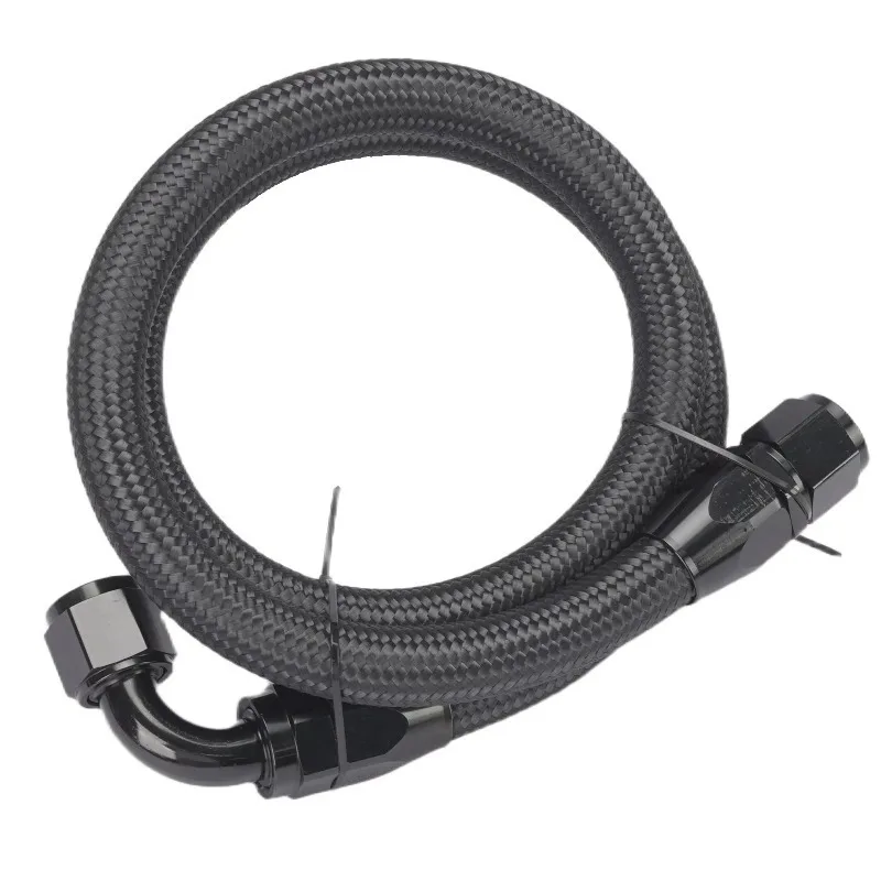 Universal AN10 1 Meter  Fuel Gas Oil Hose Kit Black Nylon Braided CPE Line with 90 Degree and Straight Hose Ends Fittings