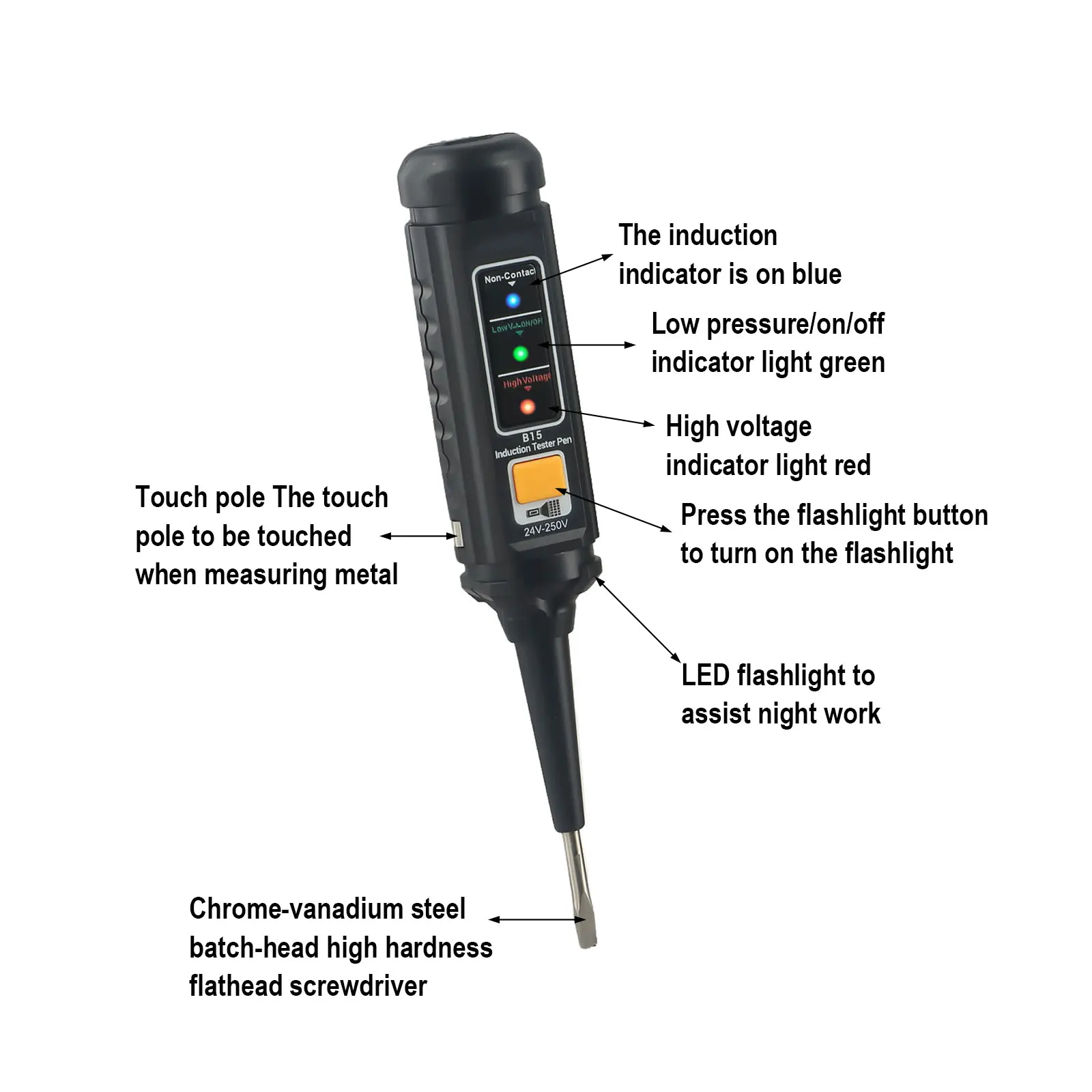 Self-test Function Circuit Detection Pen Electric Pen With Flashlight Built-in Sensor DC Detection Flashlight Lighting