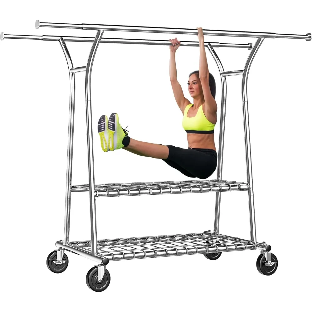 

78"W Clothes Rack Heavy Duty Loads 650LBS, Clothing Racks for Hanging Clothes, Rolling Clothing Rack With Shelves