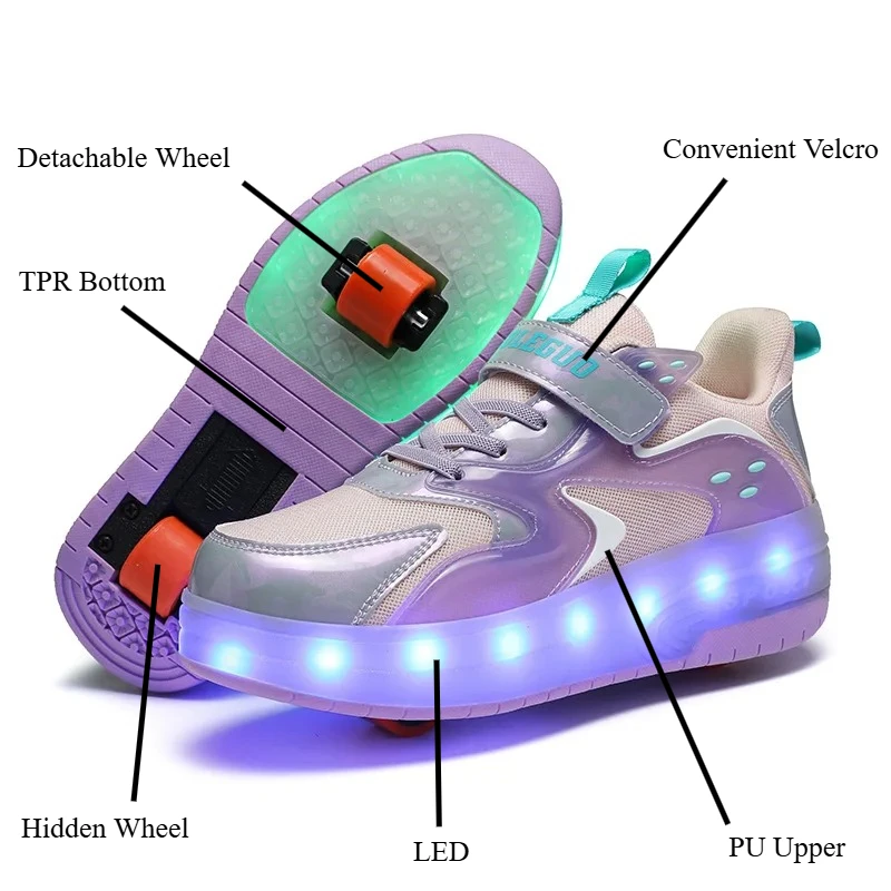 Zapatos de Skate en línea para niños, zapatos de patinaje sobre ruedas de velocidad con 2 ruedas, zapatos de patinaje ligeros con carga, zapatillas con ruedas voladoras