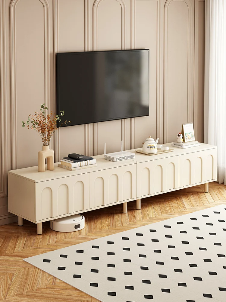 

Cream wind TV cabinet Living room household Small apartment locker Light luxury high-end floor-to-ceiling