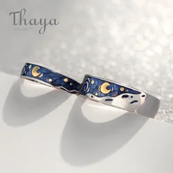 Thaya Van Gogh's Enamel Couple Rings Original Design Sky Star Moon S925 Silver Rings Engagement Ring Wedding Jewelry For Women