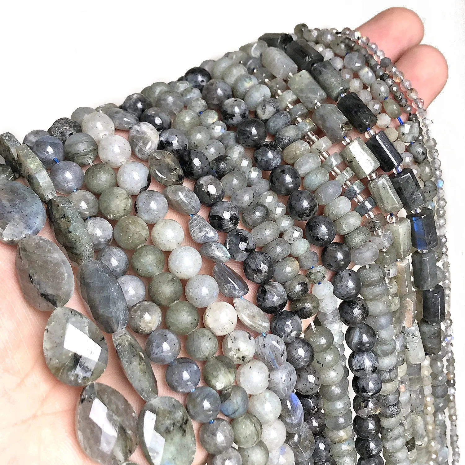 Natural Gray Labradorite Faceted Loose Stone Beads Round Heart Irregular Matte For DIY Making Bracelet Necklace Jewelry Charm