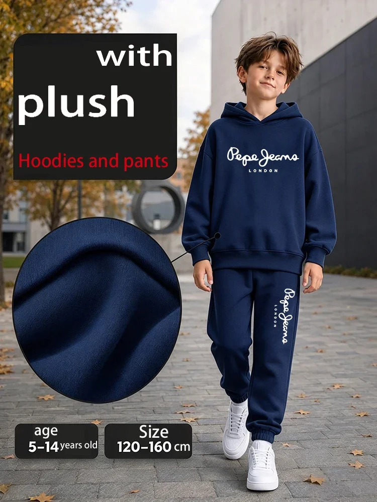 Children's Sportswear Set with Hoodie Sweatshirt And Long Pants Suitable for Kids Aged 3-13 Years Old for Engaging in Sports